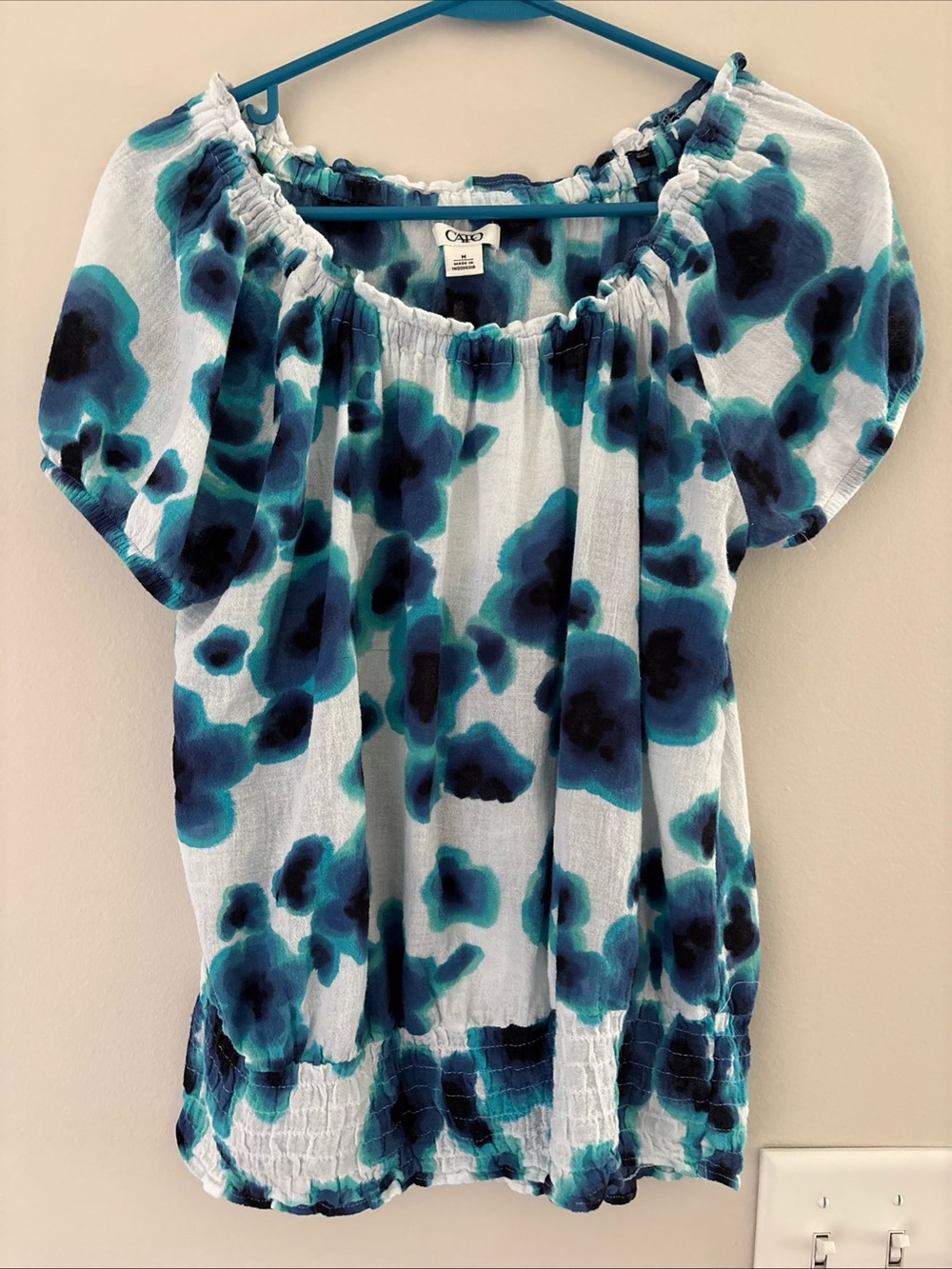 Cato Teal & Navy Watercolor Off-Shoulder Tunic